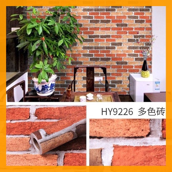 10m giấy dán tường sẵn keo gạch đỏ (10m x 45cm), decal trang trí giả gạch màu.9226