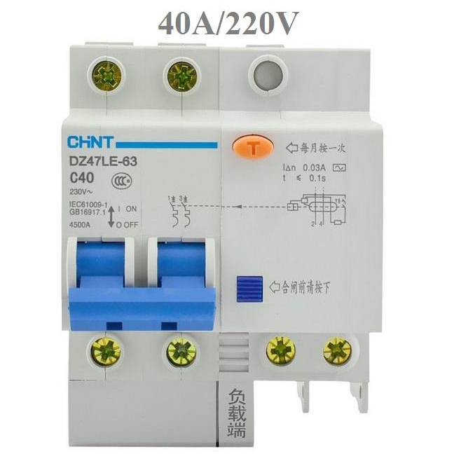 Cầu dao chống giật, chống dòng rò CHINT 2P 40A/220V (NXBLE-63-C40)