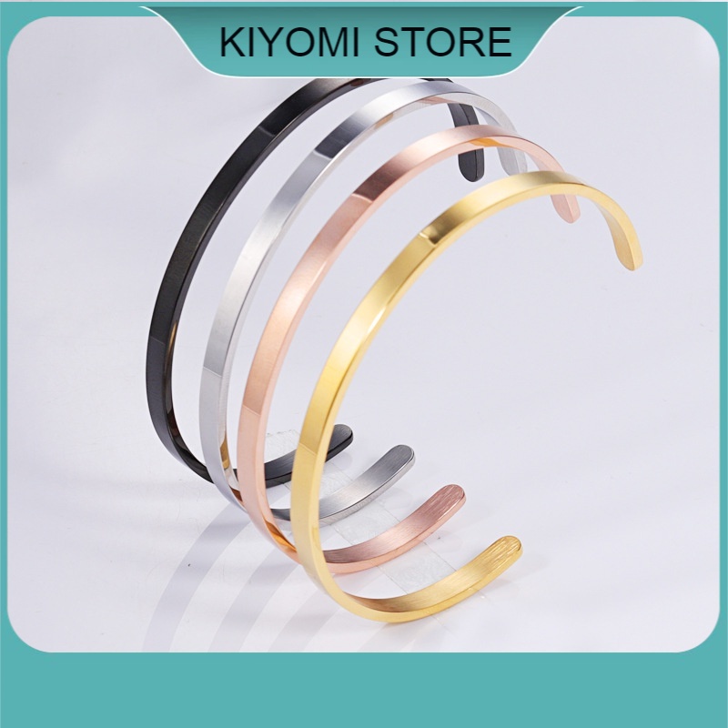 Vòng Tay Cuff Kiểu Chữ C Kim Loại Nam Nữ Đeo Tay Trơn Thép Không Gỉ Cho Cặp Đôi KIYOMI STORE