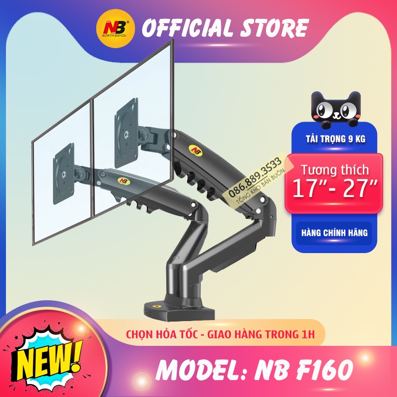 NB F160 / Giá Treo 2 Màn Hình 17 - 27 Inch - Giá Treo Hai Màn Hình F160 Xoay 360 Độ [ Rẻ Hơn NB H180 ]