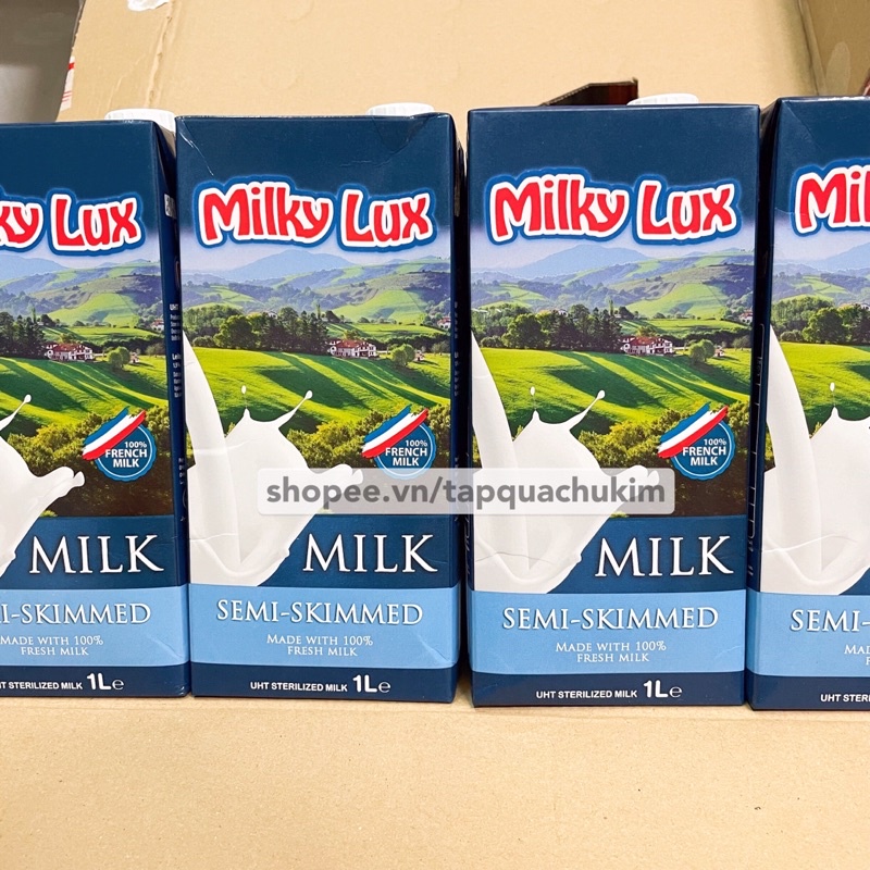 COMBO 3 HỘP Sữa tươi không đường ÍT BÉO 1.5% MILKY LUX 1L tiệt trùng Pháp có tem phụ