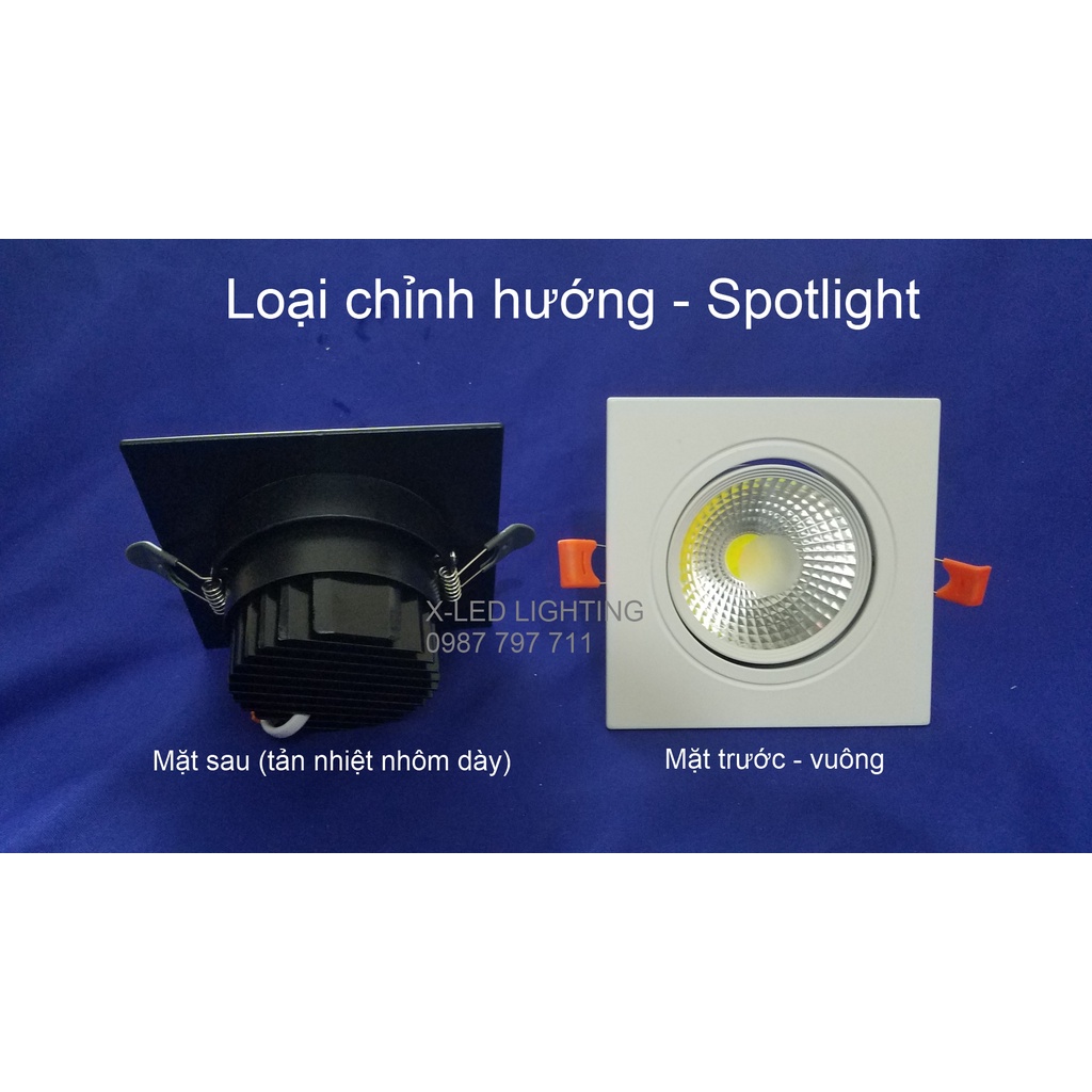 Đèn âm trần VUÔNG, đèn led SPOTLIGHT, PHI 90 - ánh sáng 1 màu và 3 màu - 7w