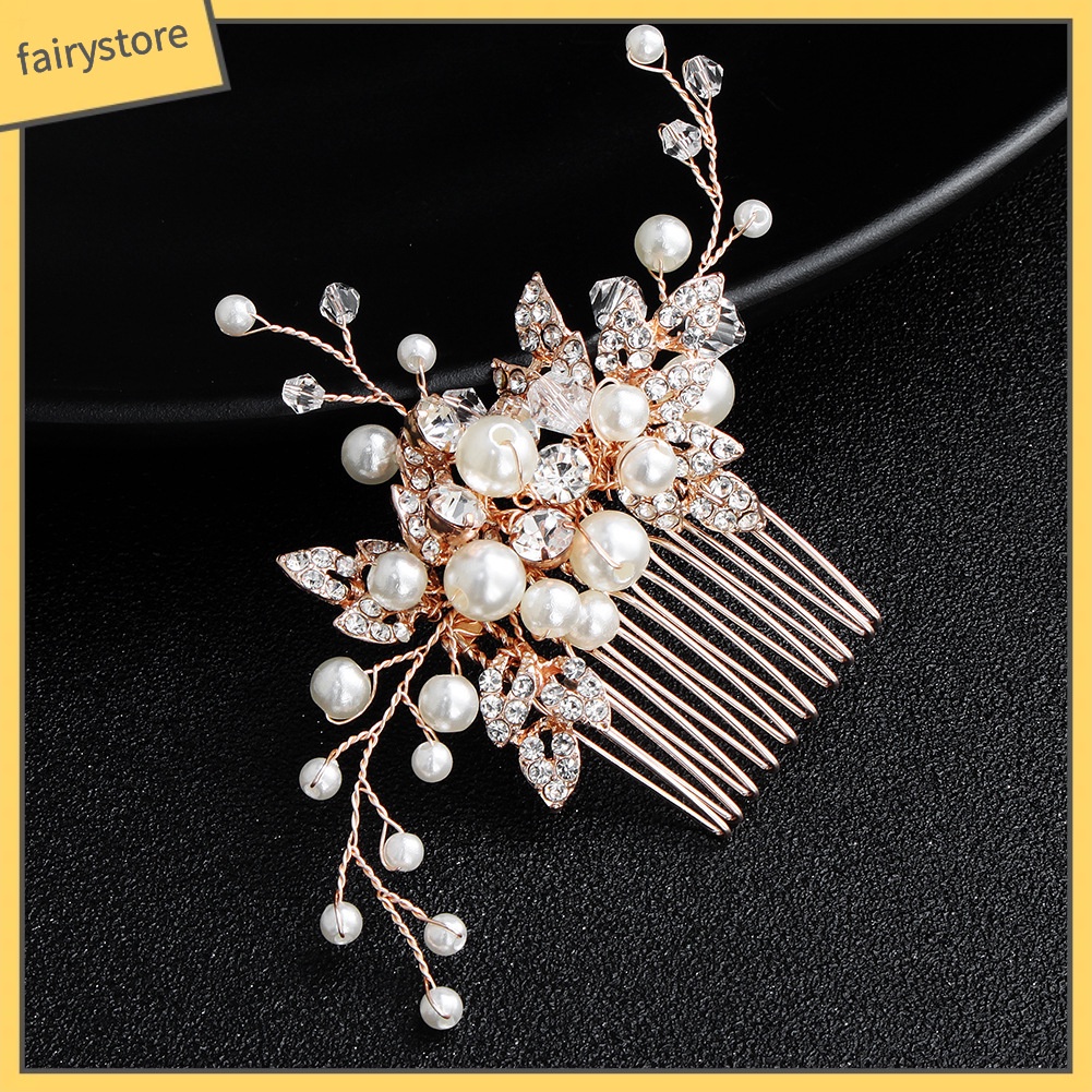 Trâm Cài Tóc Hình Nhánh Cây Đính Đá &amp; Ngọc Trai Giả Phong Cách Vintage