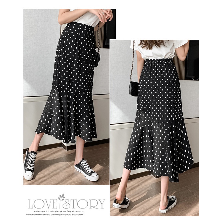 Chân Váy Đuôi Cá Dài Qua Gối Eo Cao Co Giãn Họa Tiết Chấm Bi Thời Trang Mùa Xuân Mới 2023