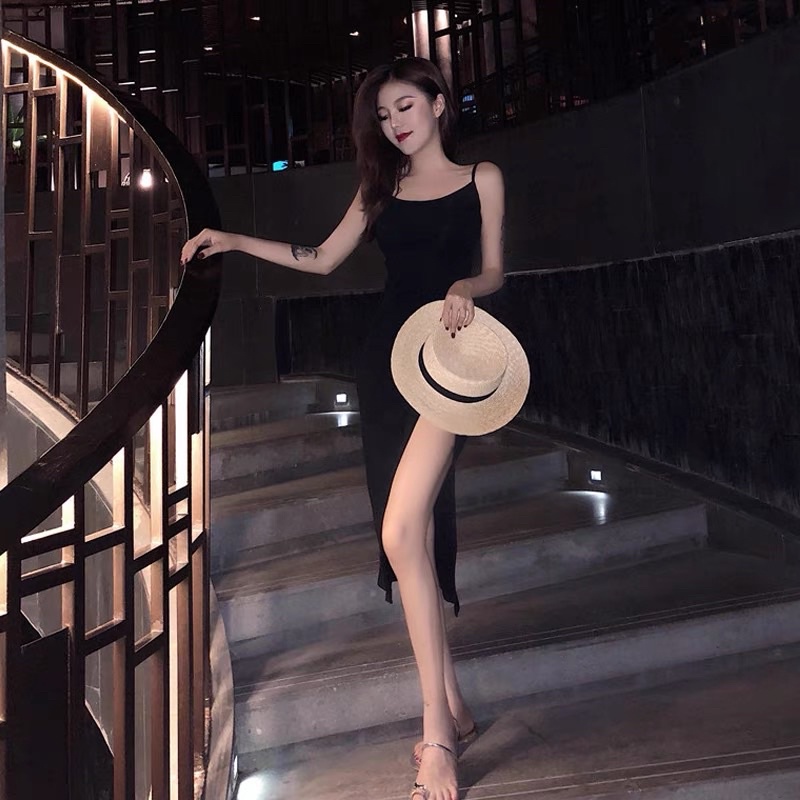 Váy body  hai dây đen xẻ tà sexy cho nữ -hàng chuẩn không phai hàng xưởng may lại