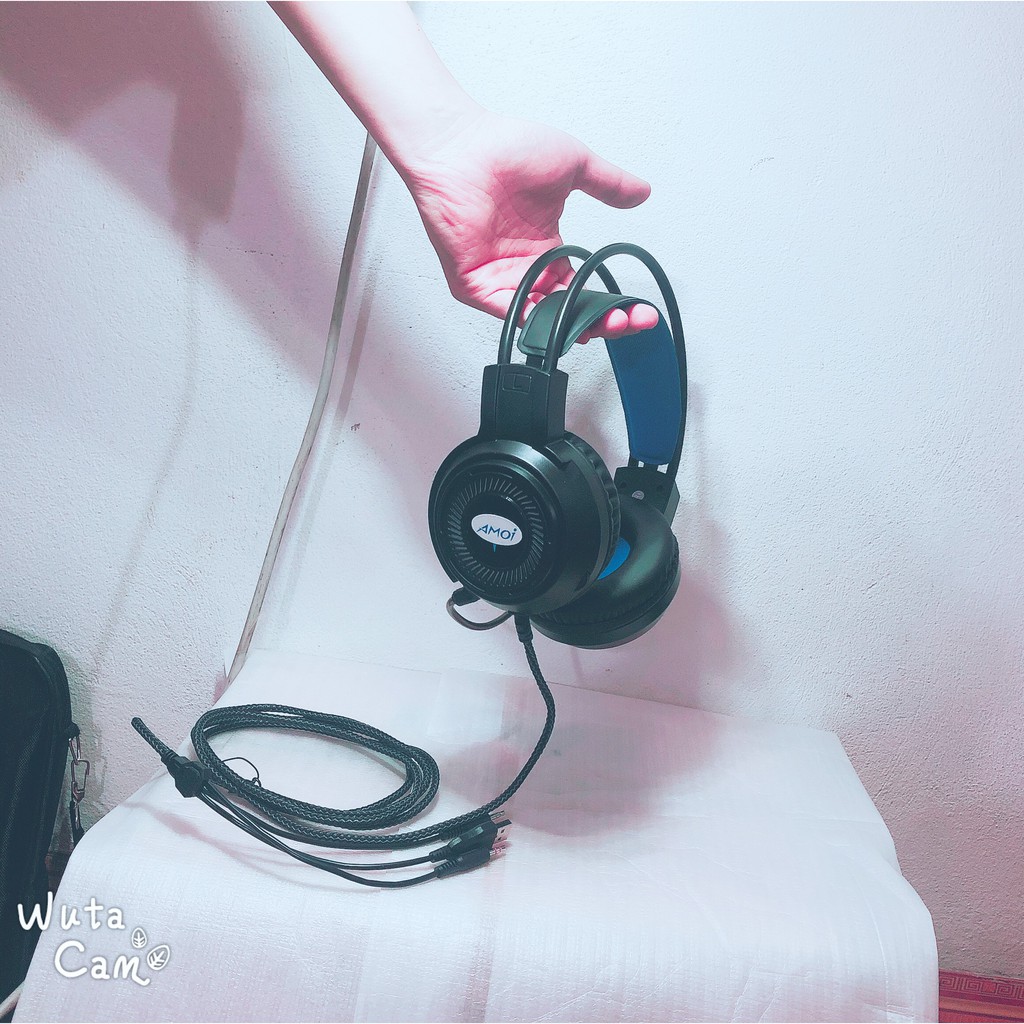 Tai nghe chụp tai có mic AMOI PC68, có dây LED nhiều màu, âm thanh sắc net, siêu bass, chuyên chơi game