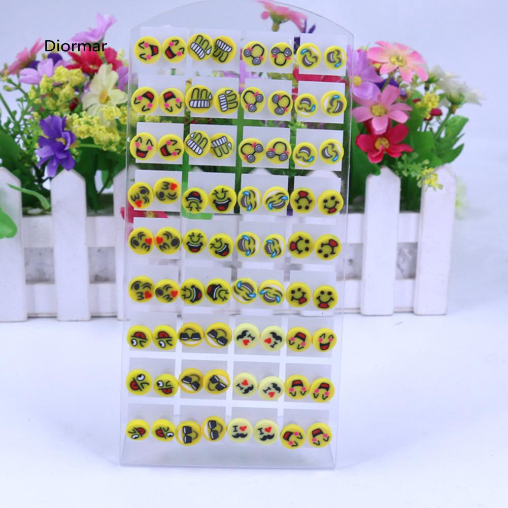 Bộ gồm 36 đôi bông tai hình động vật hoa trái cây bằng nhựa Polymer dễ thương cho nữ