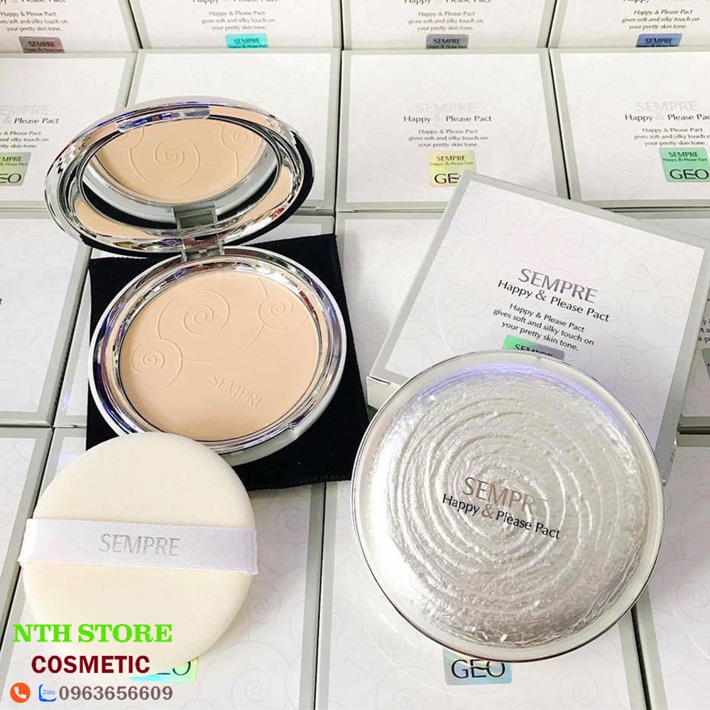 Phấn phủ Geo lamy Sempre Happy &amp; Please Pact trắng và vàng chuyên cho các makeup