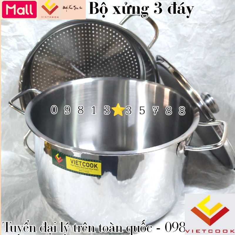 Bộ Xửng Hấp Inox 430 Size 24, 26, 28, 30, 32 VIETCOOK chõ hấp xôi, hấp gà, đồ xôi inox