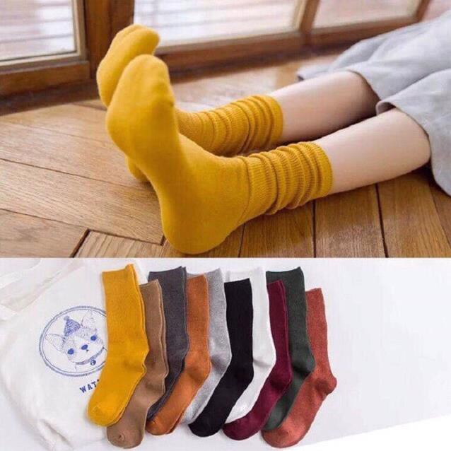 Set 5 Vớ Trơn Gân Cổ Cao (5 Đôi 5 Màu).