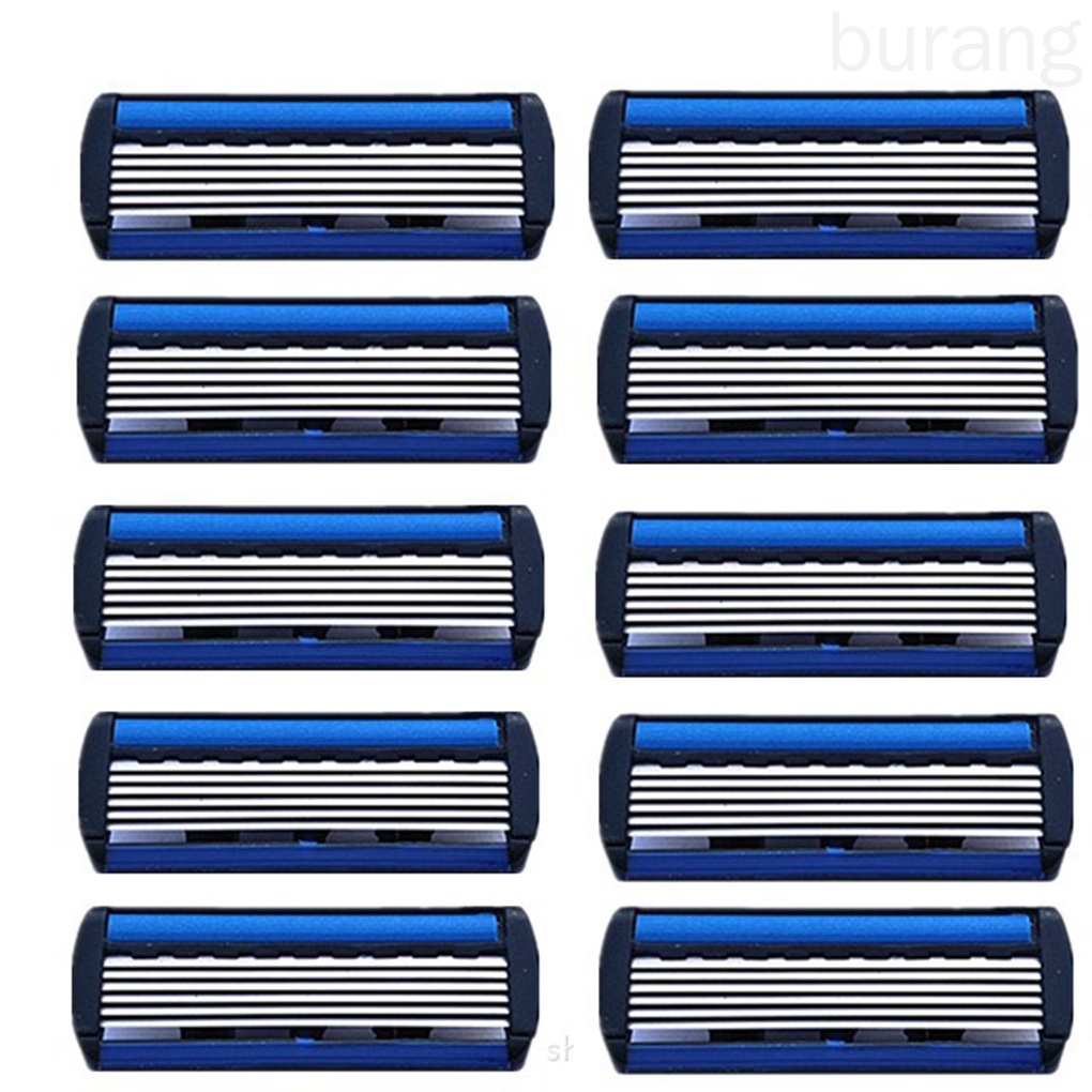 [Hàng mới về] Set 12 lưỡi dao cạo râu 6 lớp bằng thép không gỉ màu trắng kèm giá đỡ 1 lưỡi dao cầm tay
