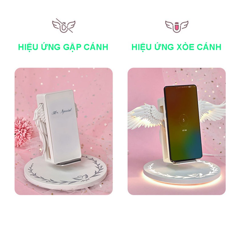 Sạc Không Dây 10w Có Đèn Led Hình Cánh Thiên Thần Cho Điện Thoại đế sạc nhanh