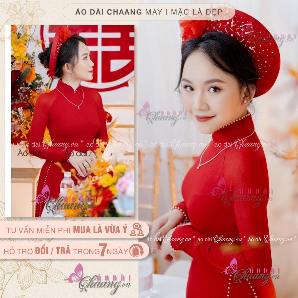 Áo dài cưới áo dài cô dâu đỏ lụa ngọc đẹp đính đá ngọc thủ công cao cấp
