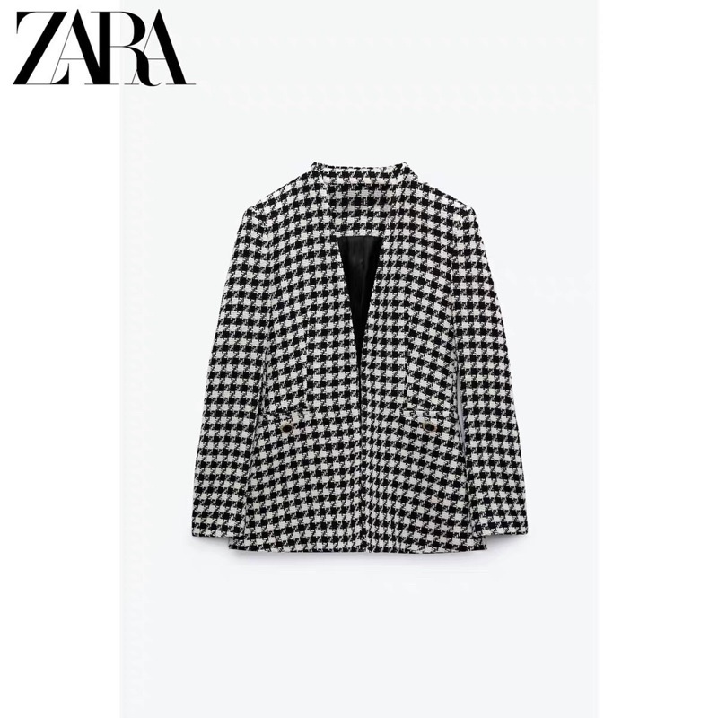 Áo dạ kẻ đen Zara xuất dư xịn cho nữ