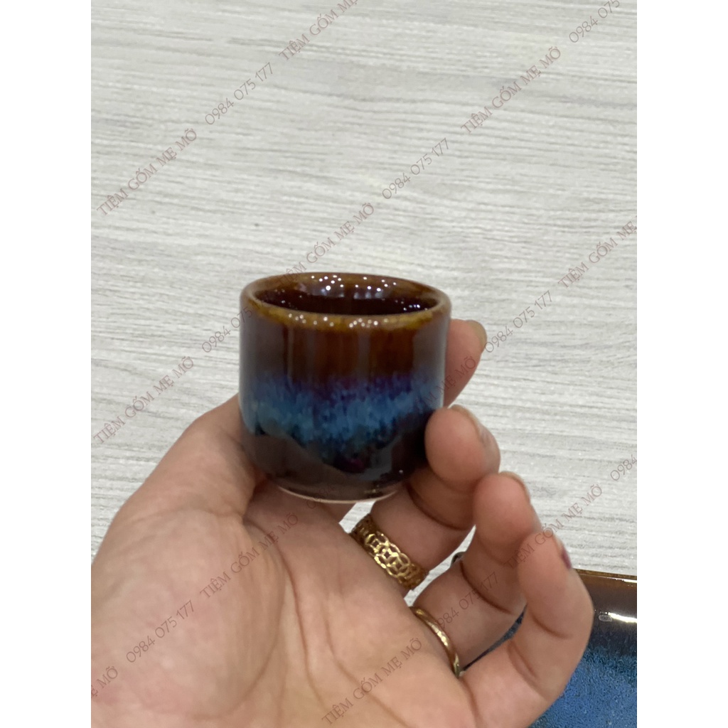 Bộ bình rượu sake phong cách Nhật Bản men hỏa biến lam gốm sứ Bát Tràng