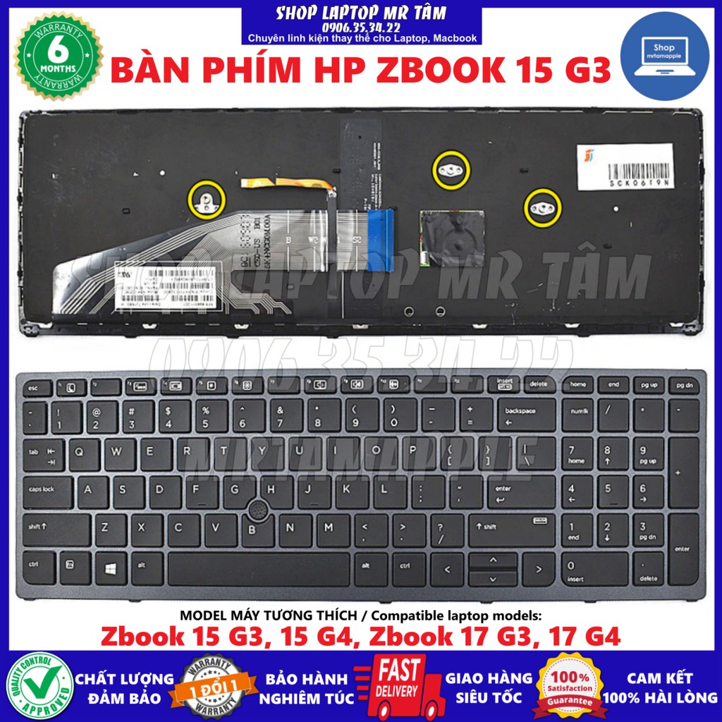 (KEYBOARD) BÀN PHÍM LAPTOP HP ZBOOK 15 G3 dùng cho Zbook 15 G3, 15 G4, Zbook 17 G3, 17 G4