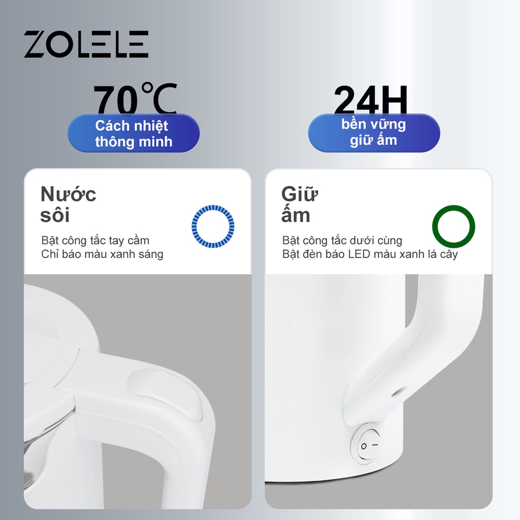 Ấm đun nước siêu tốc thủy tinh zolele ZH100 dung tích lớn 1.7L-1355W - Hàng chính hãng