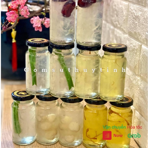 Hũ thủy tinh/ Lọ thủy tinh tròn cao nắp thiếc 150ml chưng yến, đựng thực phẩm