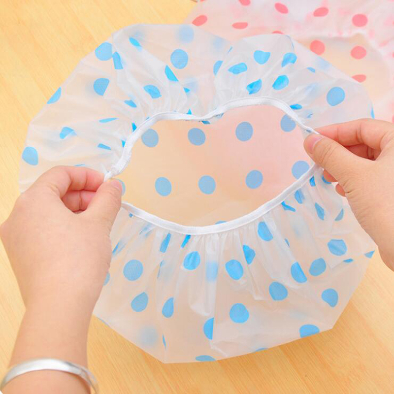 Mũ trùm tóc bằng nhựa chống thấm nước in họa tiết ngẫu nhiên có thể tái sử dụng tiện lợi