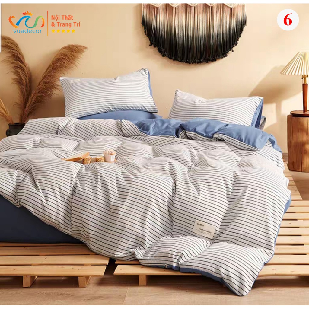 Chăn ga gối cotton Tici họa tiết kẻ decor phòng ngủ phong cách Hàn Quốc - Hàng nhập khẩu cao cấp( không kèm ruột )