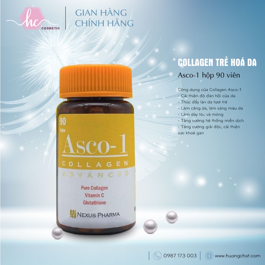 Collagen trẻ hoá da Asco-1 hộp 90 viên Hương Chất Cosmetic
