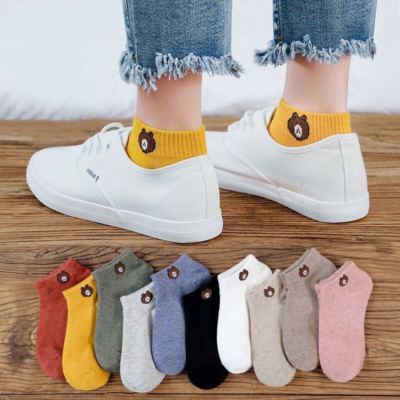 SET 10 ĐÔI TẤT VỚ NỮ CỔ NGẮN - TẤT GẤU PHONG CÁCH HÀN QUỐC