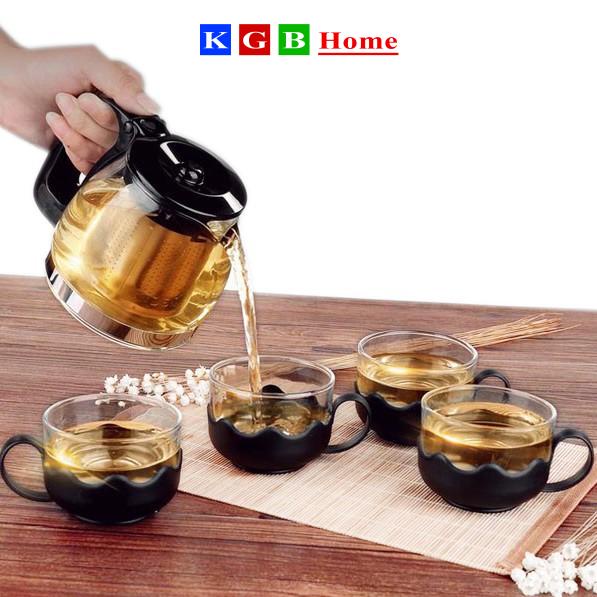 Bộ Ấm Pha Trà TEDA Tặng Kèm 4 Ly Trà Cao Cấp Có Lưới Lọc Cao Cấp Bọc Nhựa Chống Nóng