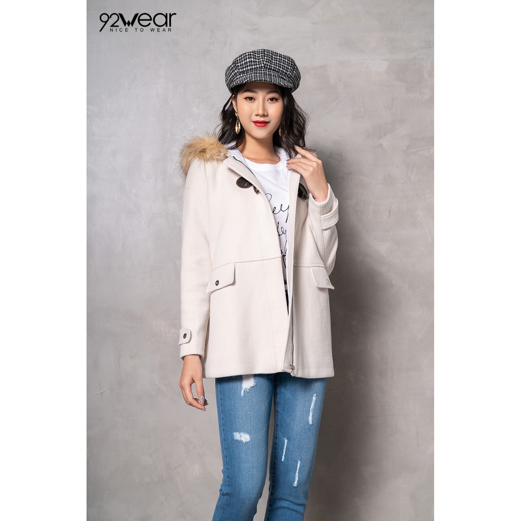 Áo khoác dạ nữ dáng dài có túi 2 bên có mũ lông KDW0435 - 92wear | BigBuy360 - bigbuy360.vn