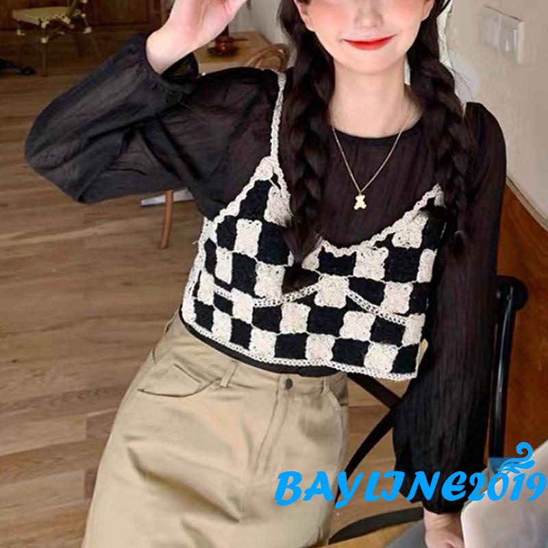 Áo croptop hai dây họa tiết caro quyến rũ xinh xắn cho nữ