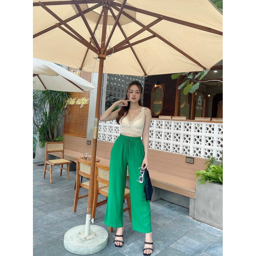 Quần đũi nữ culottes ống suông dài cạp chun mặc đi biển chơi