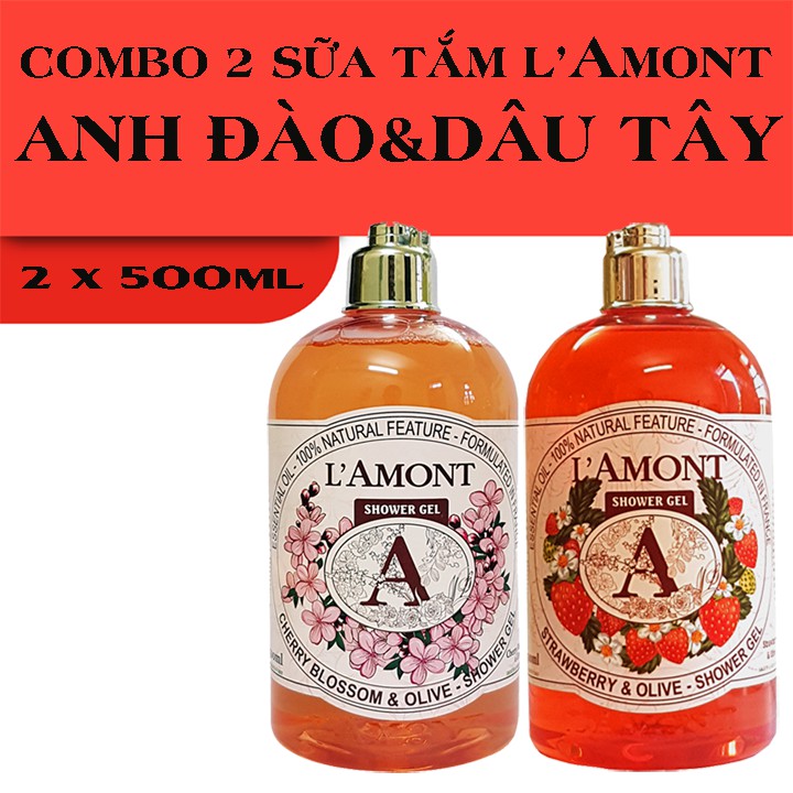 [Mã LTP50 giảm 50000 đơn 150000] Combo 2 chai Sữa Tắm LAmont En Provence Hương Hoa Anh Đào và Hương Dâu Tây 500ml/chai