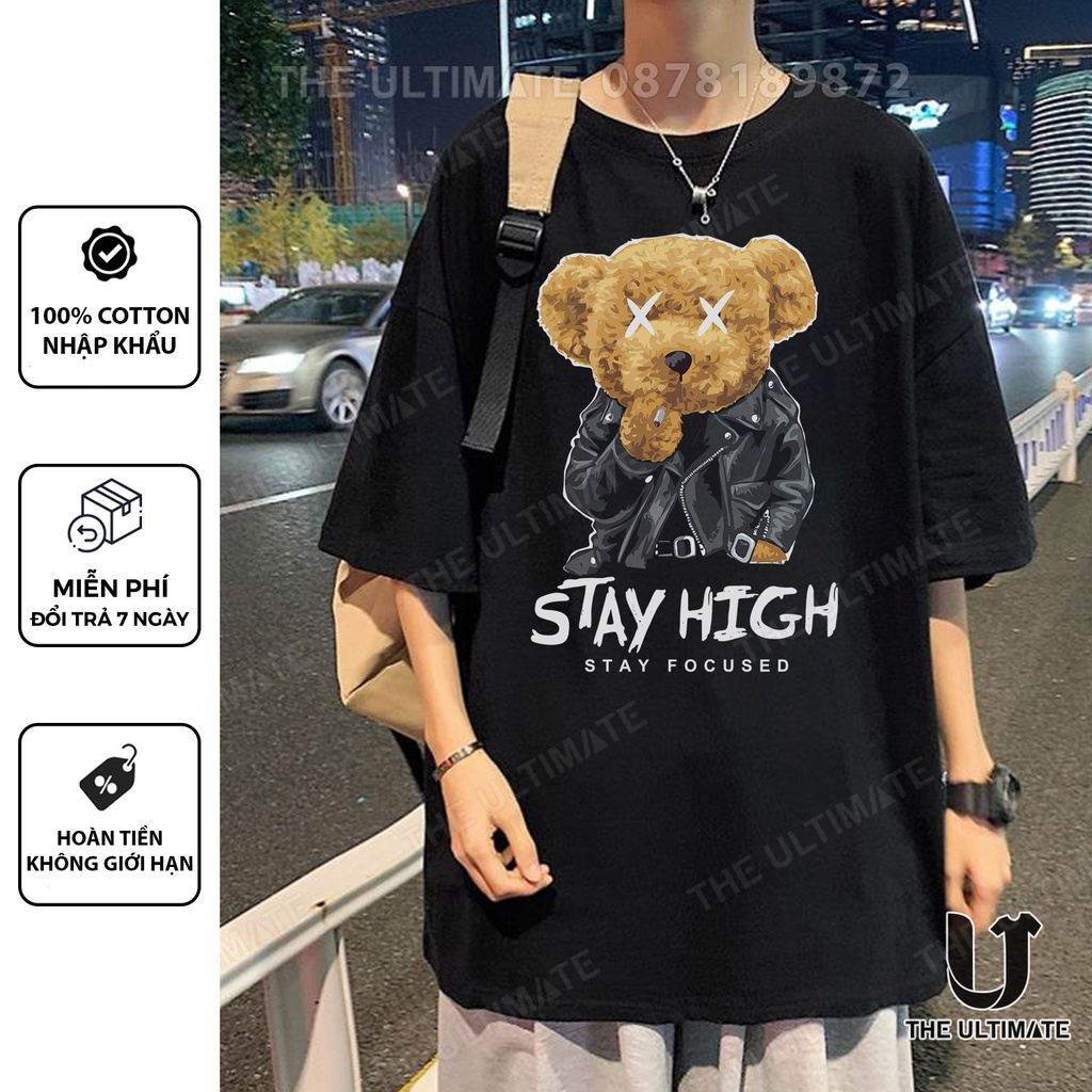 Áo phông Gấu High form rộng nam nữ áo phông in hình tay lỡ The Ultimate