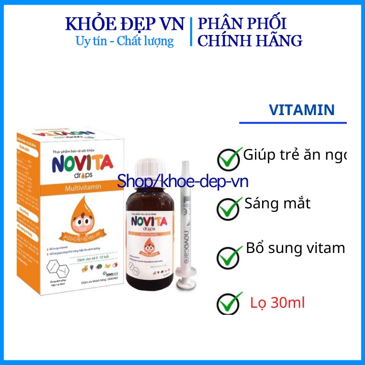 Vitamin tổng hợp NOVITA DROPS Bổ sung vitamin thiết yếu dạng nhỏ giọt chính xác giúp bé phát triển toàn diện – Lọ 30ml