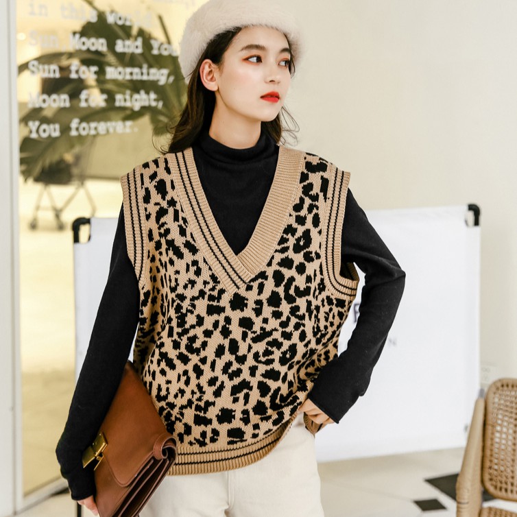 áo gile len, áo gile len hoạ tiết da báo, chất len dày dặn, kiểu dáng năng động trẻ trung | BigBuy360 - bigbuy360.vn