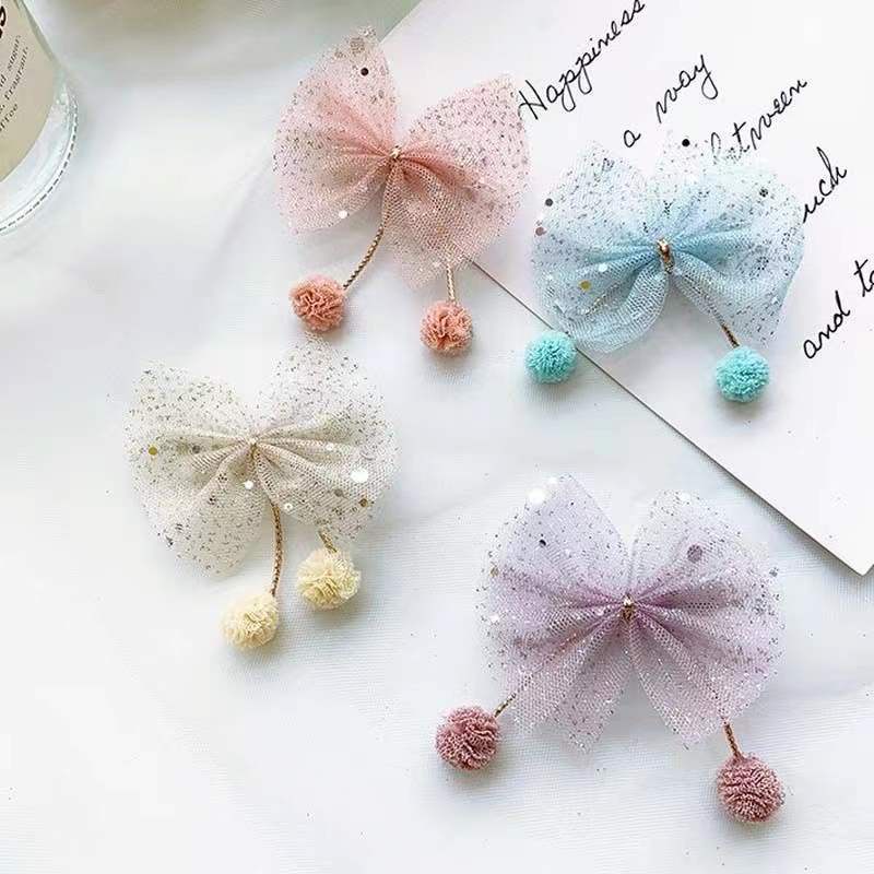 Kẹp Tóc Nơ Vải Lưới Phong Cách Công Chúa Dễ Thương Cho Bé Gái