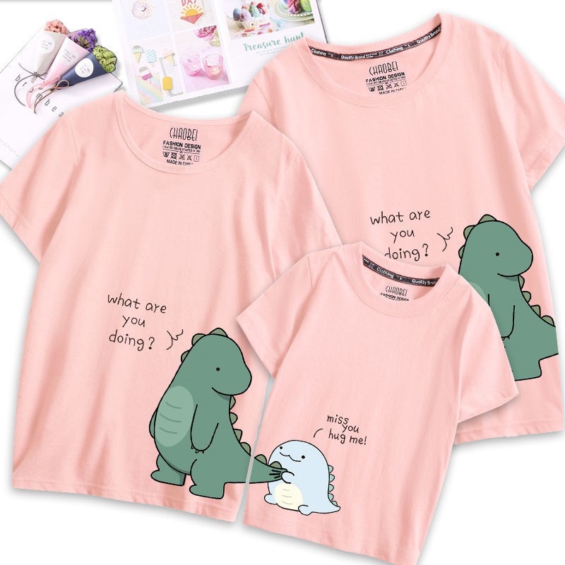 Áo gia đình Familylove - Mẫu Áo gia đình Khủng Long Dinosaure kéo đuôi cute chất Cotton 100% 4 màu Hồng Xanh Trắng Đen