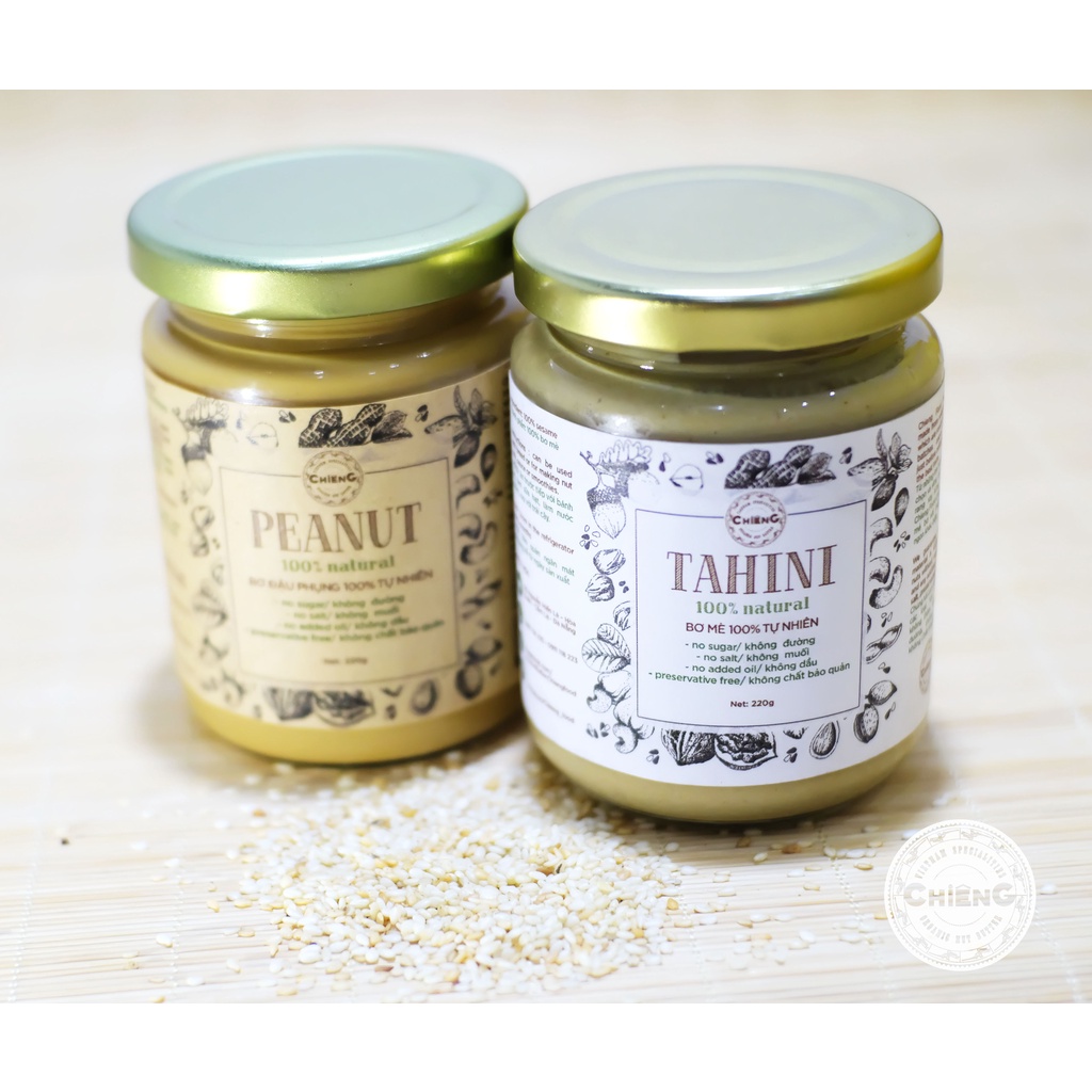 Bơ Mè Trắng Không Đường, Ăn Kiêng, Nguyên chất, Natural Black Sesame Paste -Tahini - CHIÊNG FOOD - 120g/220g/500g