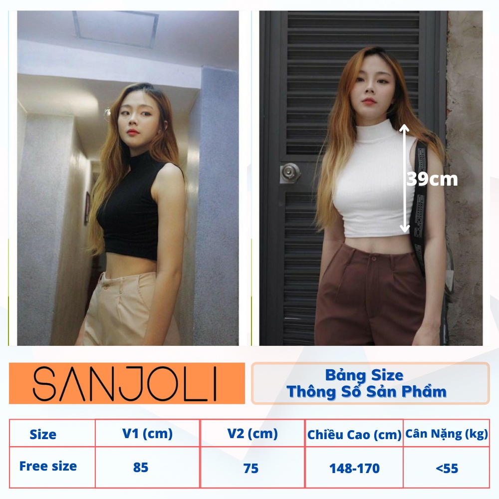 Áo Ba Lỗ Croptop SANJOLI Aos Crt Thiết Kế Ôm Body Kiểu Hở Vai Hàn Quốc Đẹp 2 màu Trắng Đen  AO041