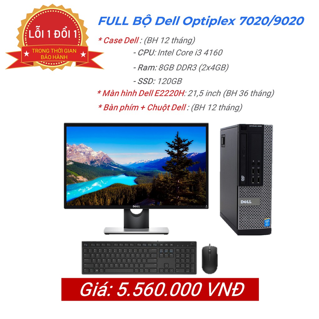 Bộ cây máy tính để bàn văn phòng Dell 3020/9020/ 7020 Core i3 4160, màn hình Dell , phím chuột Dell hàng nhập khẩu | WebRaoVat - webraovat.net.vn