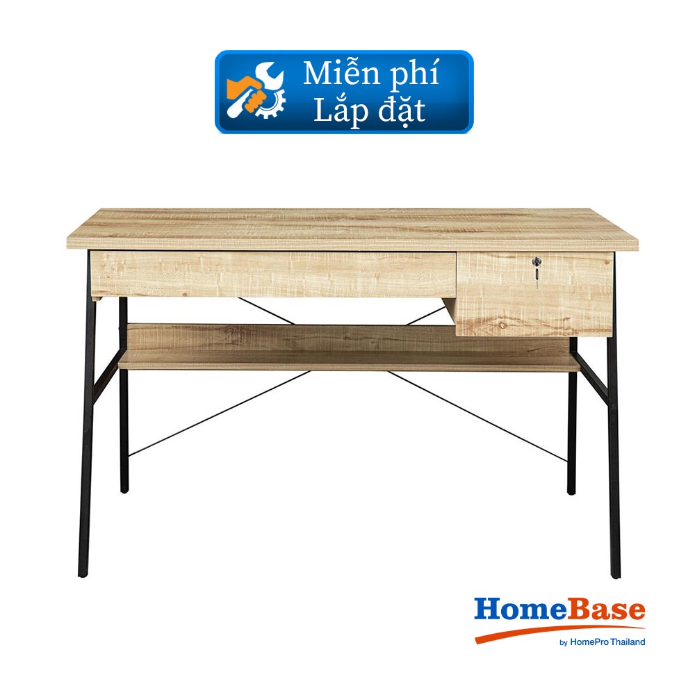 HomeBase FURDINI Bàn làm việc văn phòng bằng MDF khung thép ngăn kéo và tủ LOFT Thái Lan W120xH75xD55cm màu gỗ