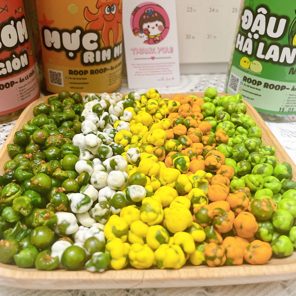 Đậu hà lan wasabi sấy giòn mix 5 vị 500g RoopRoop đồ ăn vặt nội địa vừa ngon vừa rẻ