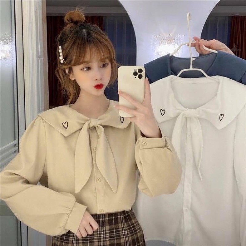 Áo sơ mi thủy thủ thắt nơ cổ cực xinh