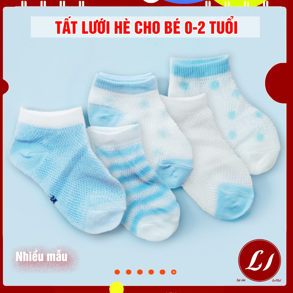 Set 5 đôi TẤT LƯỚI cotton xuất hàn mềm mịn , thoáng mát cho bé 0-2 tuổi -QATE0019