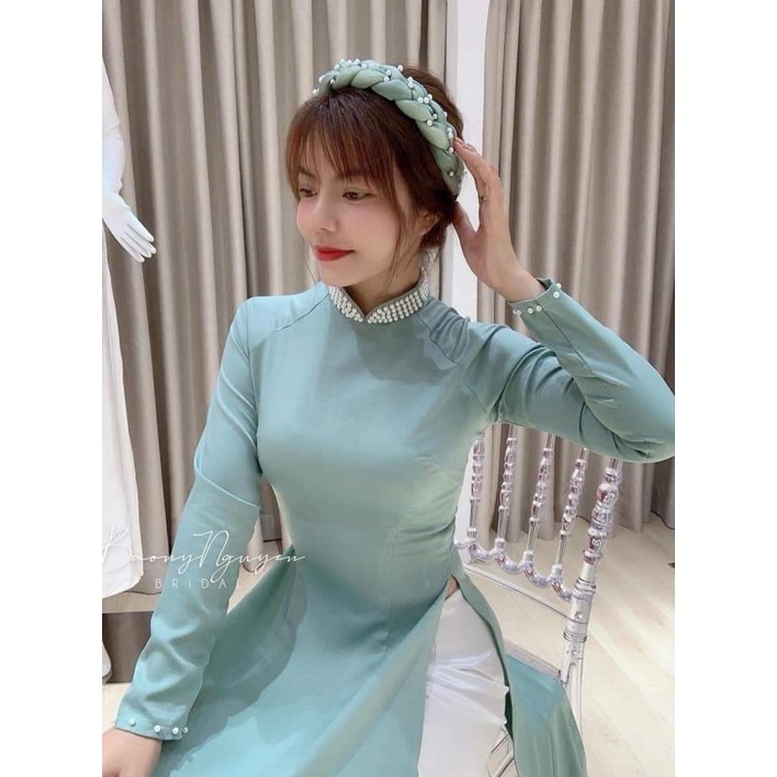 Áo Dài Lụa Ngọc Trai Đính Hạt- Áo Dài Cà Ri