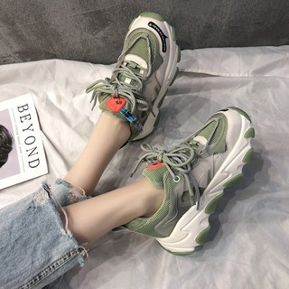 Giày thể thao nữ ULzzang 2 dây buộc kiểu đế cao hình sóng mẫu mới 2022