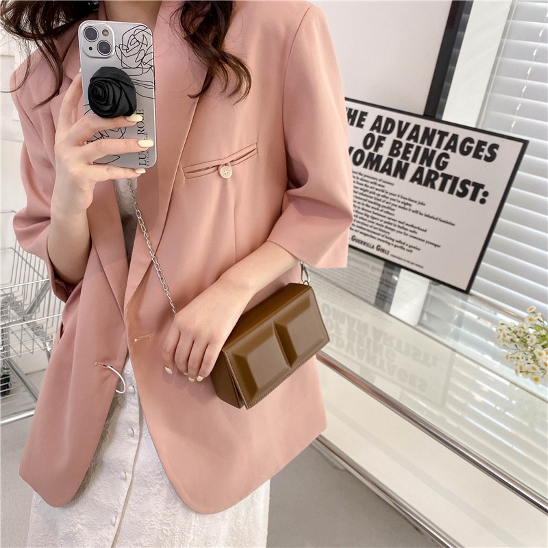 Túi đeo chéo JASMIN NOIR họa tiết caro phối dây xích thời trang cho nữ