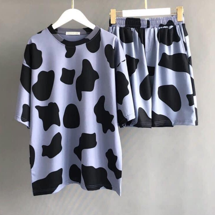 Set áo phông bò sữa + quần short cartoon unisex cryaotic10