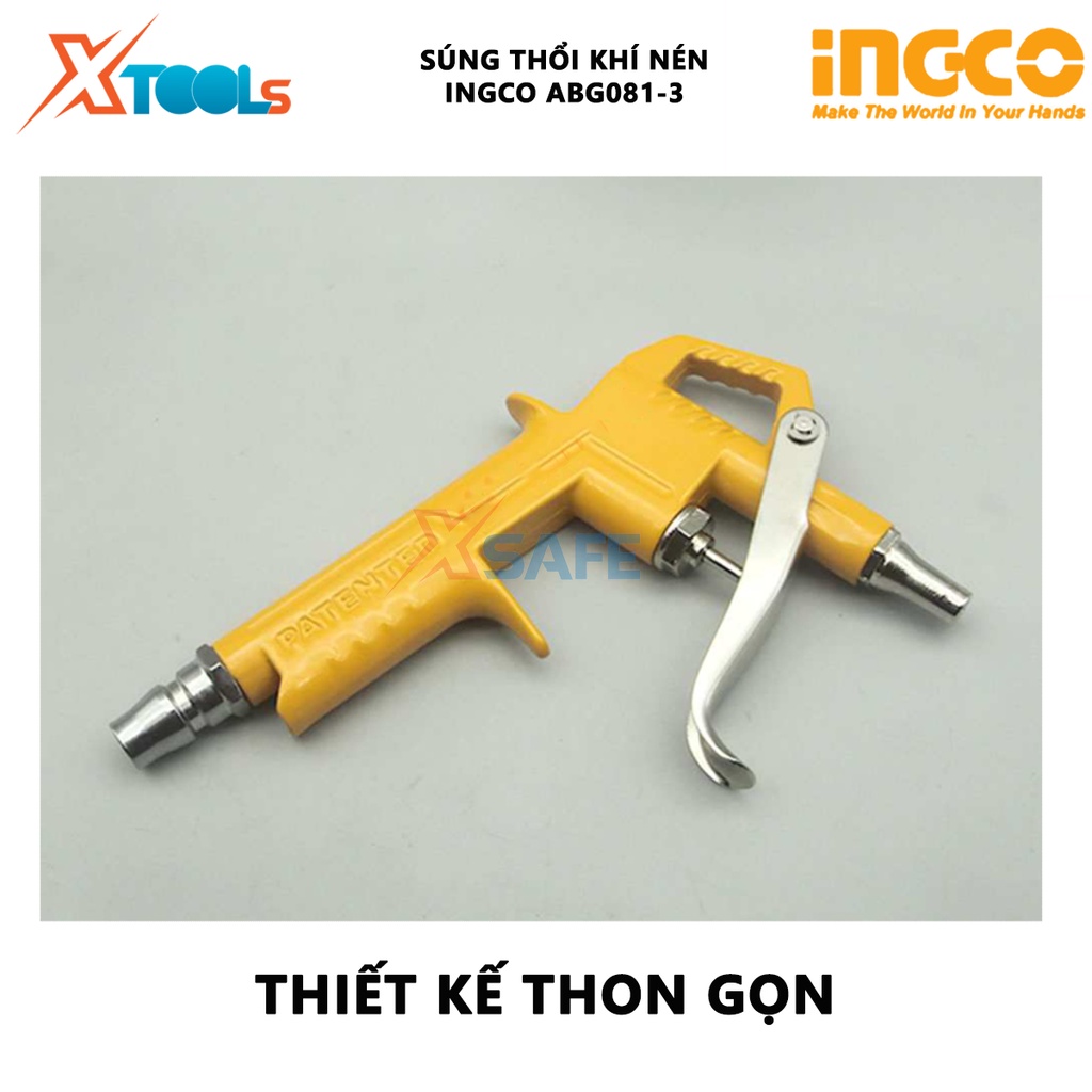 Dụng cụ thổi khí INGCO ABG081-3 | dụng cụ xịt hơi khí nén Chiều dài vòi phun 80mm, Đầu nối xịt khí thổi bụi, mảng cứng