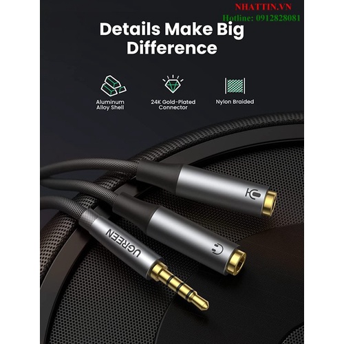 Cáp chia tách Audio 3.5mm 1 ra 2 đầu 3.5mm Loa và Mic Ugreen 50254 cao cấp