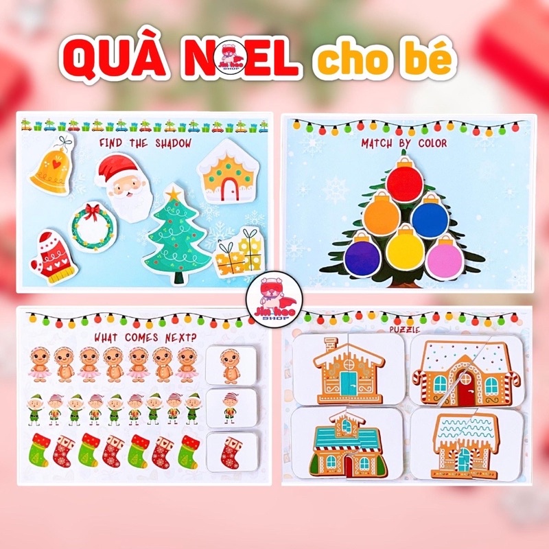 Quà Noel cho bé, Học liệu Giáng Sinh Christmas Busy Book, Học liệu Noel bóc dán Montessori, tặng kèm thiệp